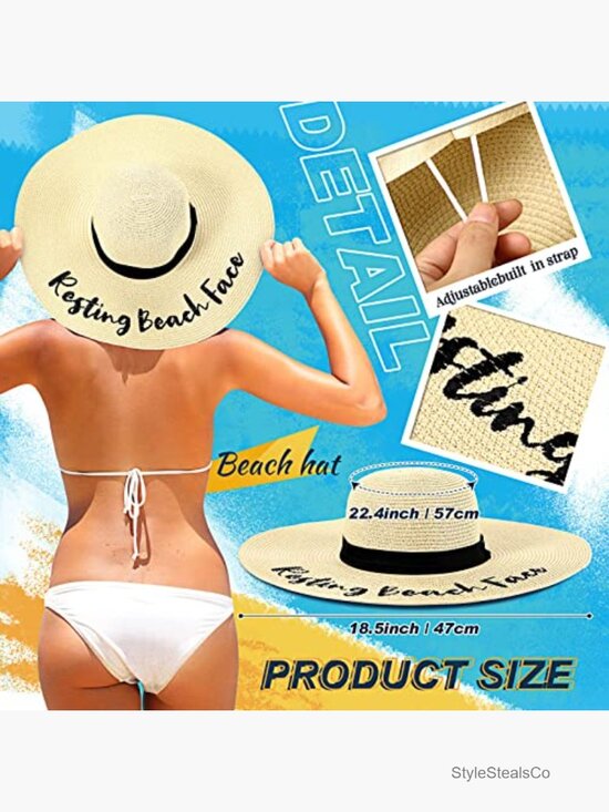 4 Pack Foldable Straw Sun Hats with Embroidered Sayings Travel Beach Hats main image 6